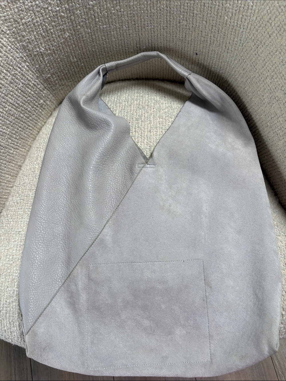 Shiraleah Light Gray Suede & Leather Hobo Shoulder Bag